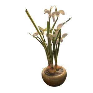 Artificial Snowdrop Silk Flowers in Ceramic Pot Spring Faux Bulb 10"